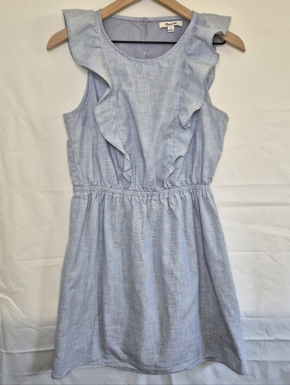 Madewell Belleflower Ruffle Dress Light Blue Cotton Size 4 - Picture 3 of 12